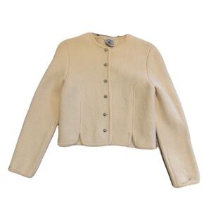 Vintage Rare 80s Clipper Bay 100% Wool Cropped Cardigan - Cream/Ivory, Size 6